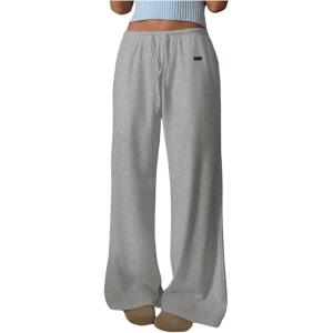 imageSOLY HUX Womens Drawstring Sweatpants Low Rise Baggy Wide Leg Pants with PocketsLight Grey Letter