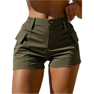 imageSOLY HUX Womens High Waisted Cargo Shorts Casual Summer Shorts with Pockets StreetwearPlain Army Green