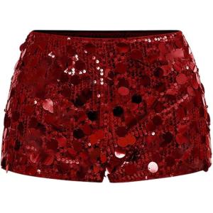 imageSOLY HUX Womens Sparkly Sequin Micro Shorts Y2k Low Rise Mini Booty Shorts Rave ClubwearPlain Red