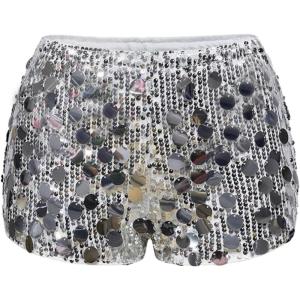 imageSOLY HUX Womens Sparkly Sequin Micro Shorts Y2k Low Rise Mini Booty Shorts Rave ClubwearPlain Silver