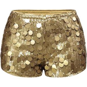 imageSOLY HUX Womens Sparkly Sequin Micro Shorts Y2k Low Rise Mini Booty Shorts Rave ClubwearPure Gold Sequin