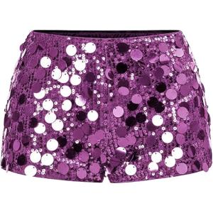 imageSOLY HUX Womens Sparkly Sequin Micro Shorts Y2k Low Rise Mini Booty Shorts Rave ClubwearPure Purple Sequin