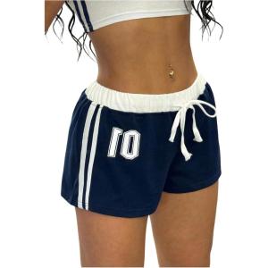 imageSOLY HUX Womens Summer Mini Shorts Number Graphic Striped Drawstring Elastic Waist Casual Track ShortsDark Blue Letter