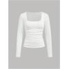 imageSOLY HUX Girls 3 Piece T Shirt Square Neck Long Sleeve Ruched Tee Slim Fitted Basic TopsBlack and Grey and White