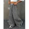 imageSOLY HUX Girls Plaid Gingham Baggy Pants Elastic High Waisted Wide Leg Long Pants TrousersBlack and White Plaid