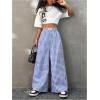 imageSOLY HUX Girls Plaid Gingham Baggy Pants Elastic High Waisted Wide Leg Long Pants TrousersBlue Plaid