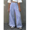 imageSOLY HUX Girls Plaid Gingham Baggy Pants Elastic High Waisted Wide Leg Long Pants TrousersBlue Plaid