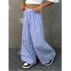 imageSOLY HUX Girls Plaid Gingham Baggy Pants Elastic High Waisted Wide Leg Long Pants TrousersBlue Plaid