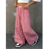 imageSOLY HUX Girls Plaid Gingham Baggy Pants Elastic High Waisted Wide Leg Long Pants TrousersRed Plaid
