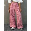 imageSOLY HUX Girls Plaid Gingham Baggy Pants Elastic High Waisted Wide Leg Long Pants TrousersRed Plaid