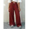 imageSOLY HUX Girls Plaid Gingham Baggy Pants Elastic High Waisted Wide Leg Long Pants TrousersRed and Black Gingham