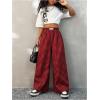 imageSOLY HUX Girls Plaid Gingham Baggy Pants Elastic High Waisted Wide Leg Long Pants TrousersRed and Black Gingham