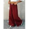 imageSOLY HUX Girls Plaid Gingham Baggy Pants Elastic High Waisted Wide Leg Long Pants TrousersRed and Black Gingham