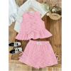 imageSOLY HUX Girls Summer Plaid Print Outfits 2 Piece Bowknot Ruffle Tank Top and Shorts Vacation ClothesLight Pink and White