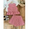 imageSOLY HUX Girls Summer Plaid Print Outfits 2 Piece Bowknot Ruffle Tank Top and Shorts Vacation ClothesRed and White