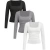 imageSOLY HUX Girls 3 Piece T Shirt Square Neck Long Sleeve Ruched Tee Slim Fitted Basic TopsBlack and Grey and White