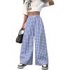 imageSOLY HUX Girls Plaid Gingham Baggy Pants Elastic High Waisted Wide Leg Long Pants TrousersBlue Plaid