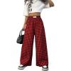 imageSOLY HUX Girls Plaid Gingham Baggy Pants Elastic High Waisted Wide Leg Long Pants TrousersRed and Black Gingham