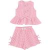 imageSOLY HUX Girls Summer Plaid Print Outfits 2 Piece Bowknot Ruffle Tank Top and Shorts Vacation ClothesLight Pink and White