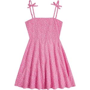 imageSOLY HUX Girls Spaghetti Strap Dress Floral Print Sleeveless Summer Beach Casual Sundress Aline Mini DressesDark Pink