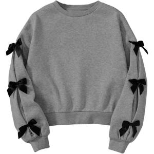 imageSOLY HUX Girls Y2k Bow Sweatshirt Crew Neck Drop Shoulder Long Sleeve Cute Pullover TopsPure Grey