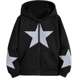imageSOLY HUX Girls Y2k Zip Up Hoodies Star Graphic Hooded Sweatshirt Casual Jackets StreetwearBlack Star