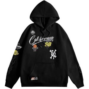 imageSOLY HUX Letter Hoodies for Men Casual Slogan Graphic Long Sleeve Streetwear Pullover Sweatshirt with PocketBlack Letter Print