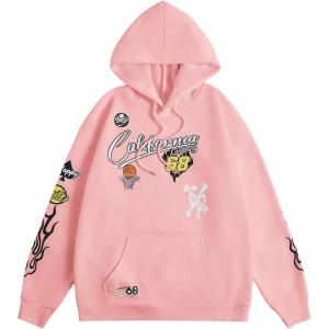 imageSOLY HUX Letter Hoodies for Men Casual Slogan Graphic Long Sleeve Streetwear Pullover Sweatshirt with PocketLight Pink Letter