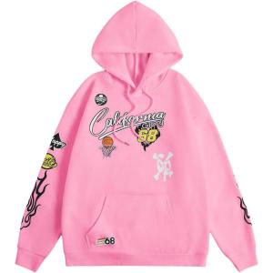 imageSOLY HUX Letter Hoodies for Men Casual Slogan Graphic Long Sleeve Streetwear Pullover Sweatshirt with PocketPink Letter Print