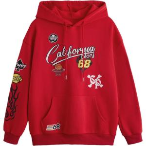 imageSOLY HUX Letter Hoodies for Men Casual Slogan Graphic Long Sleeve Streetwear Pullover Sweatshirt with PocketRed Letter Print