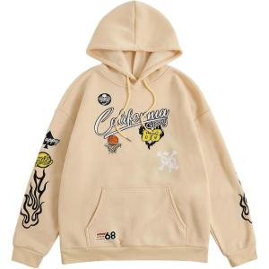 imageSOLY HUX Letter Hoodies for Men Casual Slogan Graphic Long Sleeve Streetwear Pullover Sweatshirt with PocketYellow Letter