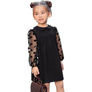 imageSOLY HUX Toddler Girls Doll Collar Sheer Mesh Bishop Long Sleeve Short DressBlack Polka Dots
