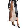 imageSOLY HUX Womens Color Block Faux Leather Skirts High Waisted Asymmetrical Long SkirtKhaki Black Multi