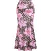 imageSOLY HUX Womens Leopard Floral Maxi Skirt Cheetah Print Ruched Fishtail Bodycon Long SkirtsPink Floral