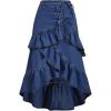 imageSOLY HUX Womens Plus Size Ruffle Jean Skirt Y2k Bow Layered Asymmetrical Midi Denim SkirtsPure Dark Blue