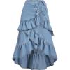 imageSOLY HUX Womens Plus Size Ruffle Jean Skirt Y2k Bow Layered Asymmetrical Midi Denim SkirtsPure Light Blue