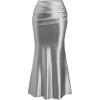 imageSOLY HUX Womens Ruched Fishtail Maxi Skirt Elegant High Waisted Bodycon SkirtsPlain Grey