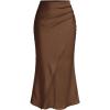 imageSOLY HUX Womens Satin Maxi Skirt Elegant Wrap High Waisted Ruched Fishtail Dressy Casual SkirtsPure Brown