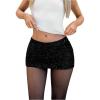 imageSOLY HUX Womens Sequin Mini Skirt Low Rise Bodycon Sparkly Going Out Skirts Party Clubwear with Shorts UnderneathPlain Black
