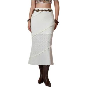 imageSOLY HUX Womens Boho High Waisted Fishtail Long Skirts Party Vacation Skirt with BeltPlain Apricot