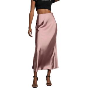 imageSOLY HUX Womens Elegant Satin Skirts High Waisted Flared Casual Work Office Fishtail Midi SkirtCoral Pink
