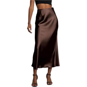 imageSOLY HUX Womens Elegant Satin Skirts High Waisted Flared Casual Work Office Fishtail Midi SkirtDark Brown