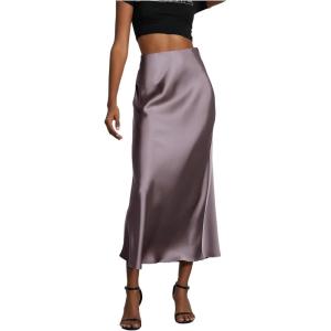 imageSOLY HUX Womens Elegant Satin Skirts High Waisted Flared Casual Work Office Fishtail Midi SkirtGrey Purple