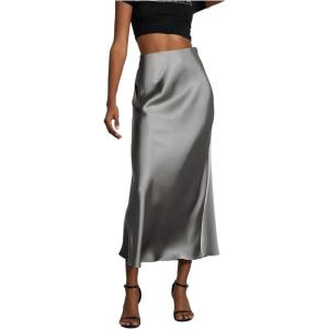 imageSOLY HUX Womens Elegant Satin Skirts High Waisted Flared Casual Work Office Fishtail Midi SkirtLight Grey