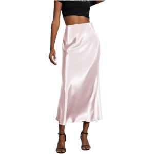 imageSOLY HUX Womens Elegant Satin Skirts High Waisted Flared Casual Work Office Fishtail Midi SkirtLight Pink