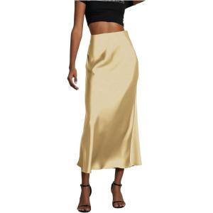 imageSOLY HUX Womens Elegant Satin Skirts High Waisted Flared Casual Work Office Fishtail Midi SkirtLight Yellow