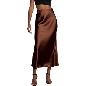 imageSOLY HUX Womens Elegant Satin Skirts High Waisted Flared Casual Work Office Fishtail Midi SkirtPure Brown