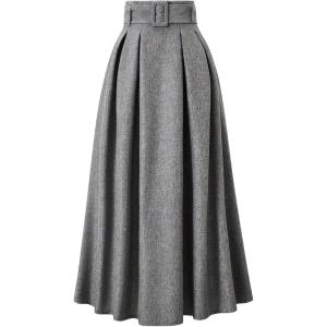 imageSOLY HUX Womens High Waisted Elegant Pleated Long Skirt A Line Belted Swing Fall Office SkirtsPure Grey