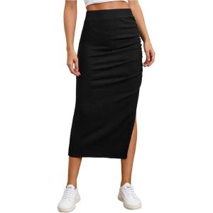 imageSOLY HUX Womens High Waisted Ruched Split Skirt Bodycon Pencil Going Out Long SkirtsPlain Black