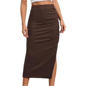 imageSOLY HUX Womens High Waisted Ruched Split Skirt Bodycon Pencil Going Out Long SkirtsPure Coffee Brown